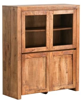 Woodkings Highboard Schrank Country | Glasschrank 118x140x45 aus Massivholz | Hochkommode für Wohnzimmer, Esszimmer | Holzschrank viel Stauraum, Rustikal