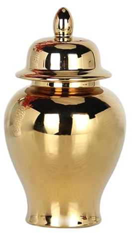 Milageto Jarrón de cerámica, decoración de Tarro de Jengibre de con Tapa, Tarro de, Tarro de Almacenamiento de té para Tanque de, Oro
