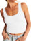 ELFIN Damen Crop Tops Gerippt Sommer Sexy Tank Top Cropped Ärmellos Slim Fit Basic Shirt Kurz Oberteile Ribbed Top (L, Weiß)