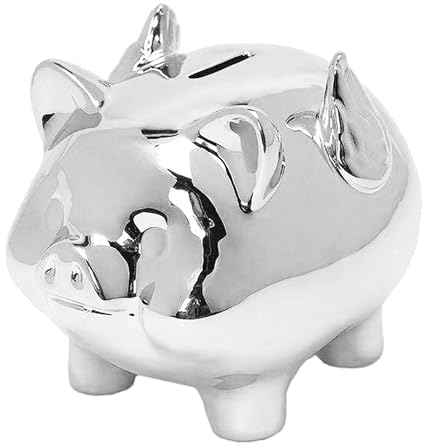 Trinkgeld Spardose Keramik, Sparschwein Hochzeit, Baby Mädchen Jungen Kinder Sparschwein Groß, Spardose Kinder Personalisiert, Sparbüchse, Piggy Bank, Hochzeitsgeschenke für Brautpaar (Silber)