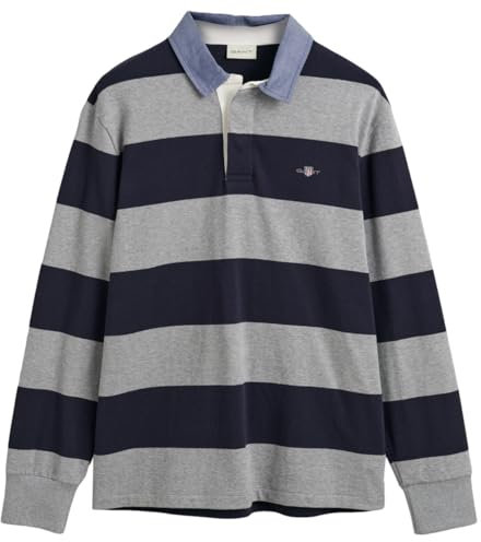 GANT Men's Reg Chambray Stripe Heavy Rugger T-Shirt, Grey Melange, M