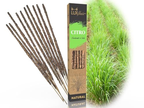 LUXflair Räucherstäbchen Natural Citro, Glimmdauer ca. 45min, 100% natürlich mit grobgemahlenen Rohstoffen, vegan & tierversuchsfrei, Citronella