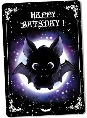 TinyTami Fledermaus Geburtstagskarte, Gothic Grußkarte, A6 Postkarte mit Fledermäusen, Mond und Sternen