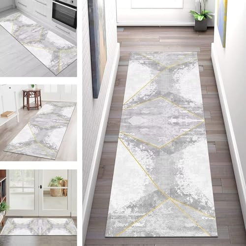 Teppich Läufer Flur Lang Küchenteppich Rutschfest Waschbar Küchenläufer 3D Grau Gelb Korridor Flurläufer 100X250CM Teppichmatten Dauerhaft Schlafzimmer Wohnzimmer Meterware Teppichläufer Anpassbar