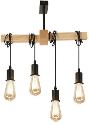Osairous Deckenlampe Hängend Vintage, Holz Deckenlampe, 4-Licht Lampen Wohnzimmer, E27 Deckenleuchte Küche, Schlafzimmerlampe