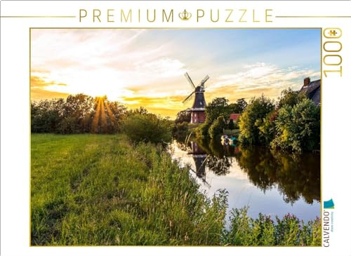CALVENDO Puzzle Greetsieler Grüne Mühle im Sonnenuntergang | 1000 Teile Lege-Größe 64 x 48 cm Foto-Puzzle für glückliche Stunden
