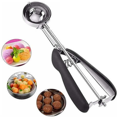 Cuillère à Glace 3cm,Cuillère à Glace 304 en Acier Inoxydable,Cuillères à Biscuits en Acier Inoxydable,avec Gâchette et Poignée Confortable (1, 3CM)