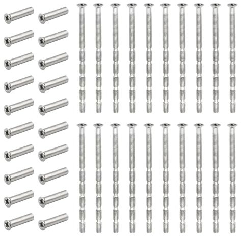 GOIYZTTR 20 Paires Vis de Connexion avec Manchons Kit, M3 Vis de Poignée de Porte Métal Connexion Manchon Boulon pour Meuble Poignées de Porte