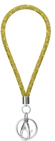 Soleebee Kartenhalter Armbänder, Bling Strass Schlüsselband Lanyard mit Schlüsselring Kristall Armband Damenbänder Armbänder Kit für Schlüsselanhänger ID-Kartenhalter (Gelb)