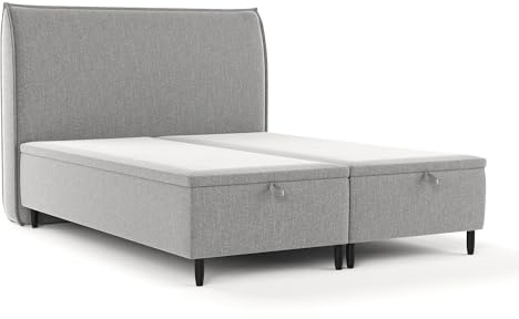 maison de reve - Polsterbett Pearl 160 x 200 cm, mit Bettkasten, Kopfteil, Webstoff, Grau Farbe