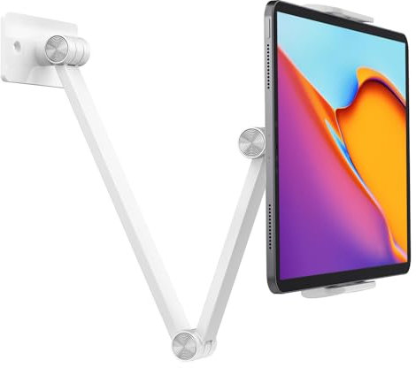 BEWISER Tablet Wall Mount Arm,iPad Stand Holder,Adjustable Swivel 360 Rotating,Aluminium Alloy Compatible with 4.7-12.9 inch Pad,Phone,Kindle,Galaxy Tab,White