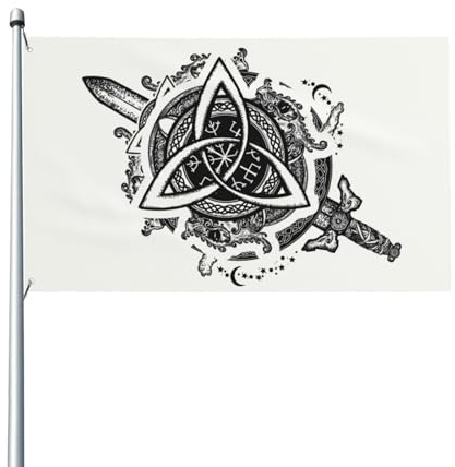 150 x 90 cm (5 x 3 Fuß) Keltische Drachen Schwert Symbol Wikinger Helm skandinavische Flagge für Haus Rasen hängende Dekoration Hofbanner Urlaub Willkommen Flaggen mit 2 Metallösen, für drinnen und