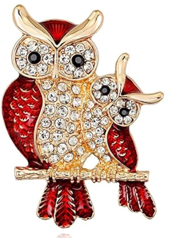 ISAKEN Owl Brooch, Double Niedliche Tier Anstecknadel Owl Brosche Strass Eule Brosche Rote Vintage Double Eule Pin, für Krankenschwester Ärzte Frauen Schmuck Geschenk