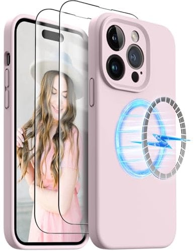 OTOFLY Compatible with iphone 14 Pro Case, [Compatible with MagSafe] Liquid Silicone Case, Upgraded Camera Protection, 6.1 inch (Chalk Pink)