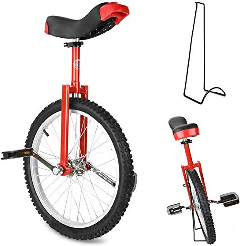 16/18/20/24 Radtrainer Einrad Höhenverstellbar Rutschfester Mountainbike-Reifen Balance-Radsport-Übung, Mit Einradständer, Rad-Einrad,Rot,20inch
