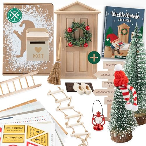 WICHTELFREUND Wichteltür Set mit Buch - Wichteltür Komplettset und Wichtelbriefe für Kinder, Wichtel Zubehör Weihnachten (Größe M - Wichteltür Set inkl. Baustlelle)