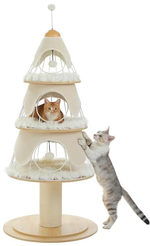 PAWZ Road Árbol de Navidad para Gatos, Torre de Varios Niveles de 130 cm Con Poste Rascador de Sisal de 14 cm y 3 Condominios Grandes