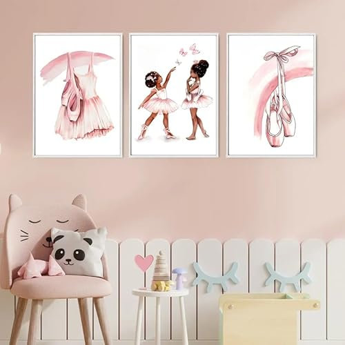 Rosa Ballett Mädchen Wand Kunst Leinwand Malerei Poster Und Drucke Bild Für Baby Kinderzimmer Dekor Kein Rahmen-30x40cmX3