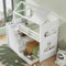 Kinderbett Hochbett Etagenbett 90x200 für 2 Kinder, Holzbett Hausbett mit Stauraumtreppe & Schubladen & 2 Regalen, Baumhausbett Stauraumbett mit Rausfallschutz und Lattenrost, Ohne Matratze, Weiß