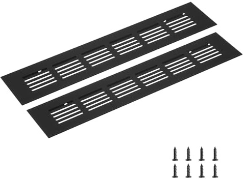 sourcing map Rectangle Ventilation Grille, Aluminum Alloy Mesh Air Vent Cover Louvered Ventilation Cover with Mounting Screws for Cabinet Shoe Closet (250x50mm/10x2, Black)