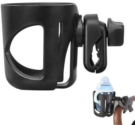KM Getränkehalter für Kinderwagen Buggy,Universal Cup Holder,Baby Flaschenhalter,Fahrräder Becherhalter,Verstellbarer Kaffeehalter 360 Grad Drehung für Trolleys Mountainbikes und Rollstuhl (Schwarz)