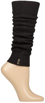 Elle Women's Knit Leg Warmers - Fine Cable Knit Pattern, Ribbed Cuffs, Stretch, Breathable, Warm, Everyday Wear, Dance & Exercise, Plain, Black, Grey, Cream 1 Pair One Size Black