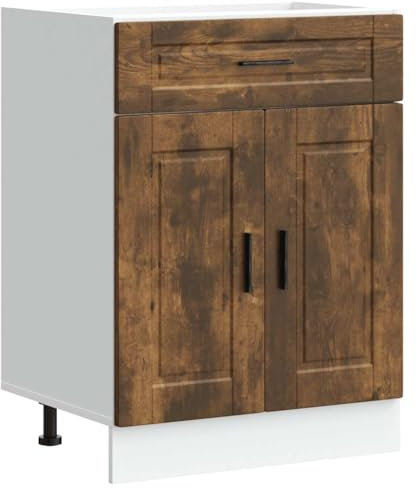 vidaXL porto smoked oak kitchen base cabinet - spacious storage cupboard with adjustable feet - 60x46x81.5 cm - sturdy engineered wood for contemporary layouts