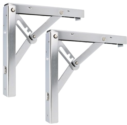 MS Beschläge Schwerlast Klappkonsole 1 Paar Stahl Regalträger 3-stufig einstellbar Klapptischhalter Regalbodenhalter Klappwinkel DIY Stützhalterung (Chrom glänzend, 405mm x 405mm)