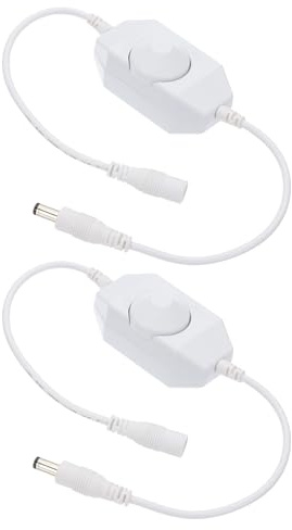 PATIKIL LED Strip Dimmer Switch, 2pcs DC 9-24V, White,Brightness Adjustable | PWM Rotary DC Inline Cable,Controller,for LED Ribbon Rope Light 5050 3528 2835 5630