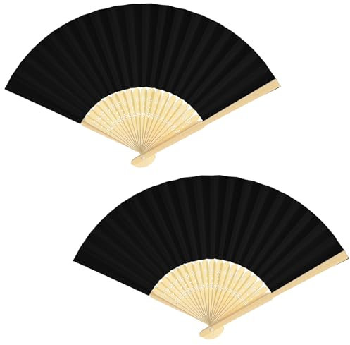 2 Pcs Hand Fan Bulk Blanks Paper Fans Folding Hand Fans for Wedding Party Favors DIY Decorative(Black)