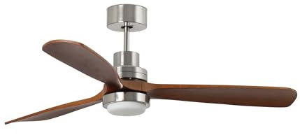 Faro Lantau Ventilador de techo XL de 3 aspas en níquel satinado y nogal con luz de 3000 K, sistema Wiz Smart
