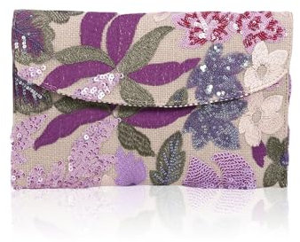 Shimmerz Frauen Clutch Blumenstickerei Pailletten Abendklaue Taschen Party Handtasche Damen（Lila）