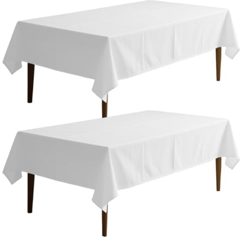 2 Stück Biertisch Tischdecke, Tischdecke Outdoor Abwaschbar, 100X250cm Tischtuch aus Polyester, Fleckschutz Tischwäsche, Biertische Hussen, Rechteckige Tischdecken, für Wohnzimmer Garten (Weiß)