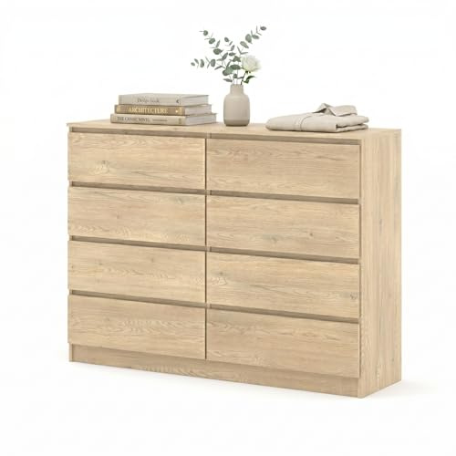 Homlando Kommode Maja S8 140x40x104 cm mit 8 Schubladen – modernes Sideboard ohne Griffe – stabile Flurkommode, Schlafzimmerkommode oder Büroschrank (Cremona Eiche)