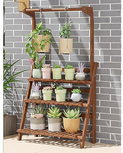 MNBVH Stand de Plantas de 3 Niveles: Estante de Flores de Metal para Uso Interior/Exterior, diseño de Escalera de Esquina Alta, Ideal para Sala de Estar, jardín, balcón
