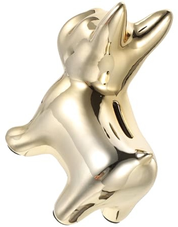 Keramik Hundestatue Geldbank, Goldene Nordisch Deko Geschenkideen | Wohnzimmer und Bücherregal, Dual Use Deko für Erwachsene und Junge Mädchen, Lernt Sparen, Gold