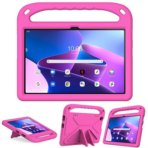 Case for Lenovo Tab M10 3rd Gen 10.1 inch 2022 (TB-328FU/TB-328XU) Tablet Case for Kids Friendly Lightweight Shockproof Cover with Handle Stand Tablet, Rose
