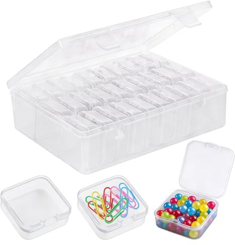Rairsky 30 Stück Kleine Aufbewahrungsboxen mit Deckel, 5,5 x 5,5 x 2cm | Klare Kunststoff Quadrat Perlen Aufbewahrungsbox und 1 Groß Aufbewahrungsbox Sortierboxen für Kleinteile Ohrringe,Ring,Perlen