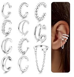Ear Cuff Boucles d'Oreilles Femme - 11Pcs Faux Piercing Oreille Argent/Or Hypoallergénique Réglables Earcuff Plaqué Or 14K Manchette Boucle Oreille sans Trou Cartilage Helix Clips Oreilles Non Percées