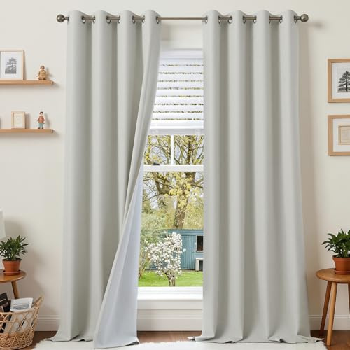 Runyéla 100% Blickdicht Vorhang Leinenoptik mit Ösen Verdunklungsvorhänge | Thermovorhang Hitzeschutz Leinen 2er Set, H 245 x B 140 cm Hellbeige Lärmschutzvorhang für Schlafzimmer Wohnzimmer
