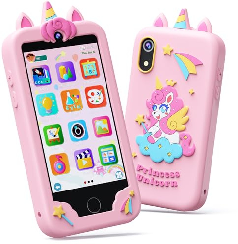 UCIDCI Téléphone Enfant Jouet pour Fille 3-7 Ans, Baby Phone avec Caméra Double (Écran 4 Pouces, Rose)