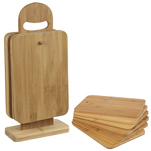 Planches à Découper 6 Pièces + Support Planchettes à Petit-Déjeuner en Bambou