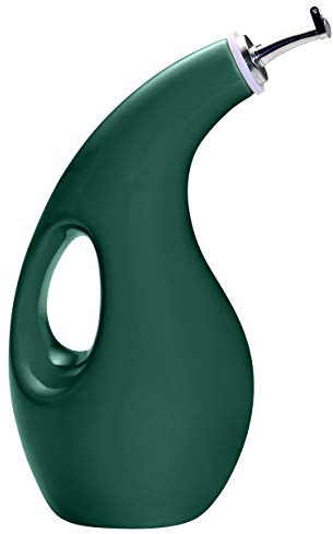 Rachael Ray Solid Glaze Ceramics EVOO Olive Oil Bottle Dispenser with Spout - 24 Ounce, Dark Green