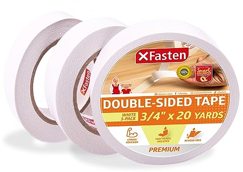 XFasten Double Sided Tape, Removable, 3/4-Inch by 20-Yards, Pack of 3, Ideal as a Gift Wrap Tape, Holding Carpets, and Woodworking