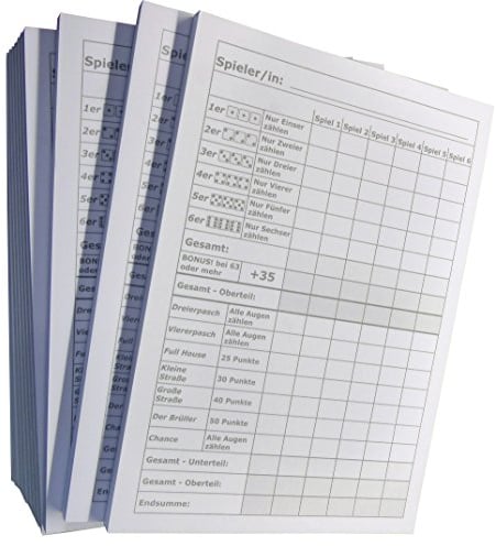 Druckerei Scharlau 3x Block für Würfelspiel - 50 Blatt, DIN A6, 50 Blatt, Qualitäts-Offset-Papier 80g/m² (22640)