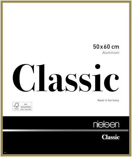 nielsen Bilderrahmen, 50 x 60 cm, Aluminium, Gold glanz, Posterrahmen zum Aufhängen im Hoch- & Querformat, Echtglas, Classic