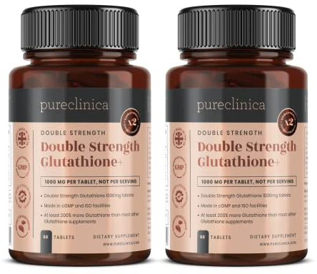 Glutathione 1000mg – 120 Tablets (2 x 60 Pack, 1-a-Day) by Pureclinica | High Strength with 500mg Glutathione, 300mg ALA & 200mg Vitamin C per Tablet | Antioxidant & Detox Support