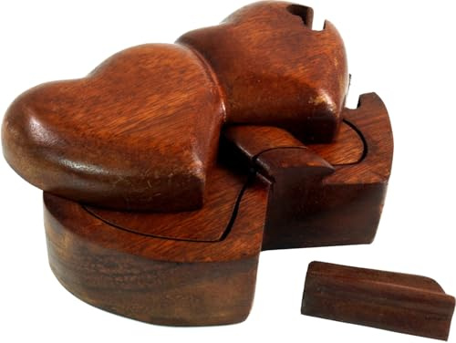 Puzzlebox, Schmuckschatulle, Magic Box mit Geheimversteck, Doppelherz | Zerlegbare Schachtel aus Holz, ideal für Schmuck, einzigartiges Design, vielseitig einsetzbar, Naturprodukt