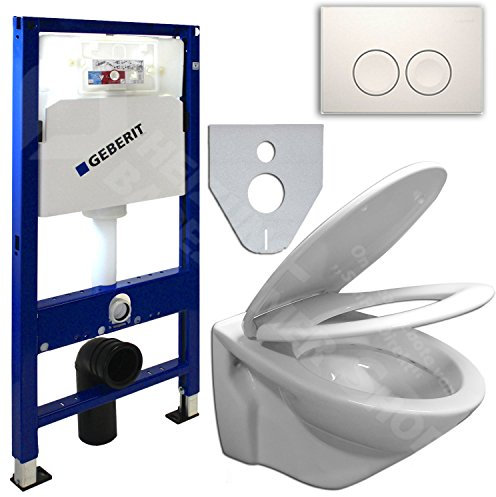 GEBERIT Duofix UP100 Vorwandelement , Wand WC beschichtet, WC-Sitz Soft-Closin (Delta 21 Chrom seidenglanz / rund)