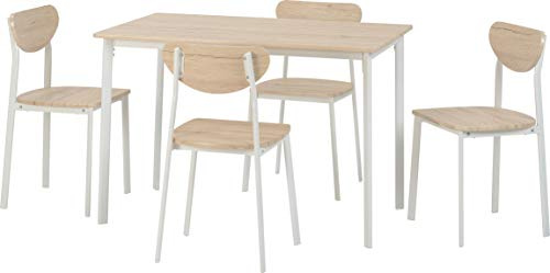 Seconique Riley Large Dining Set with 4 Dining Chairs,White/Light Oak
